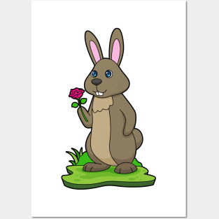 Rabbit Rose Flowers Posters and Art